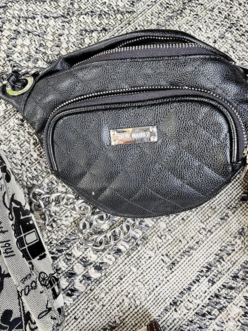 Steve Madden Quilted Convertible Belt Bag Black Crossbody